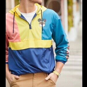 Mickey Mouse Wind Breaker Jacket Multi-Color Long Sleeve Hoodie Unisex Size L
